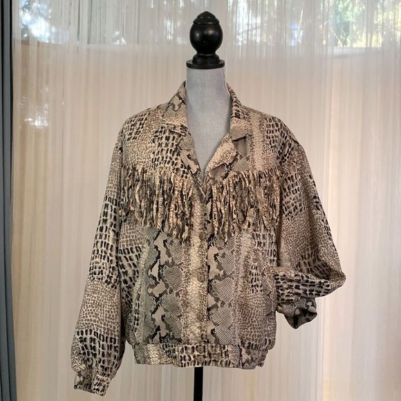 christian de milo Jackets & Blazers - CHRISTIAN DE MILO 100% silk reptile print western vibe with fringe Y2K